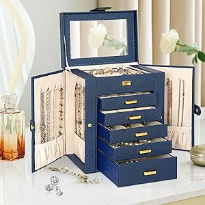 Jewelry Box 360° Rotating 6-Tier Functional Jewelry Storage Case Organizer for Women Girls Ring Necklace Earring Bracelet Holder with Mirror